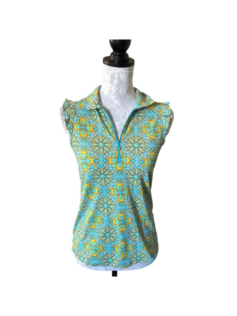 Ibkul Scarlet Turquoise Womens Golf Shirt Top UPF 50+ Xsmall